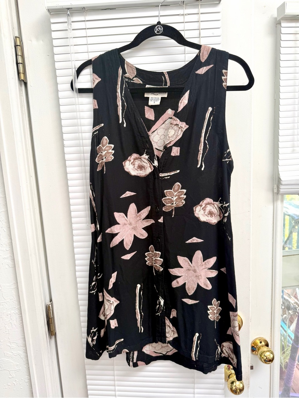 Vintage Black Sleeveless Floral Mini Dress